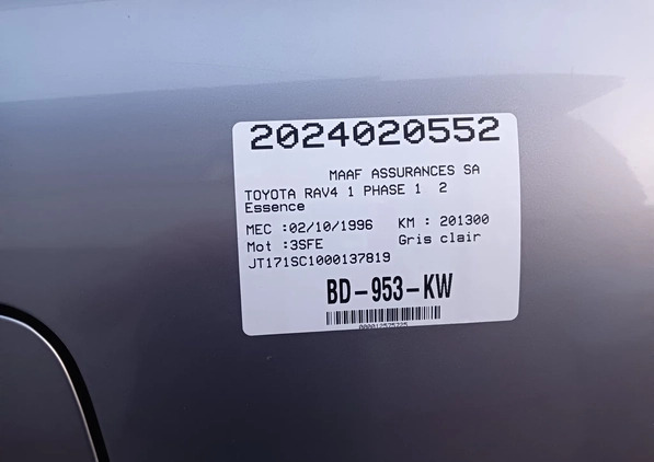 Toyota RAV4 cena 7400 przebieg: 201000, rok produkcji 1996 z Jeziorany małe 56